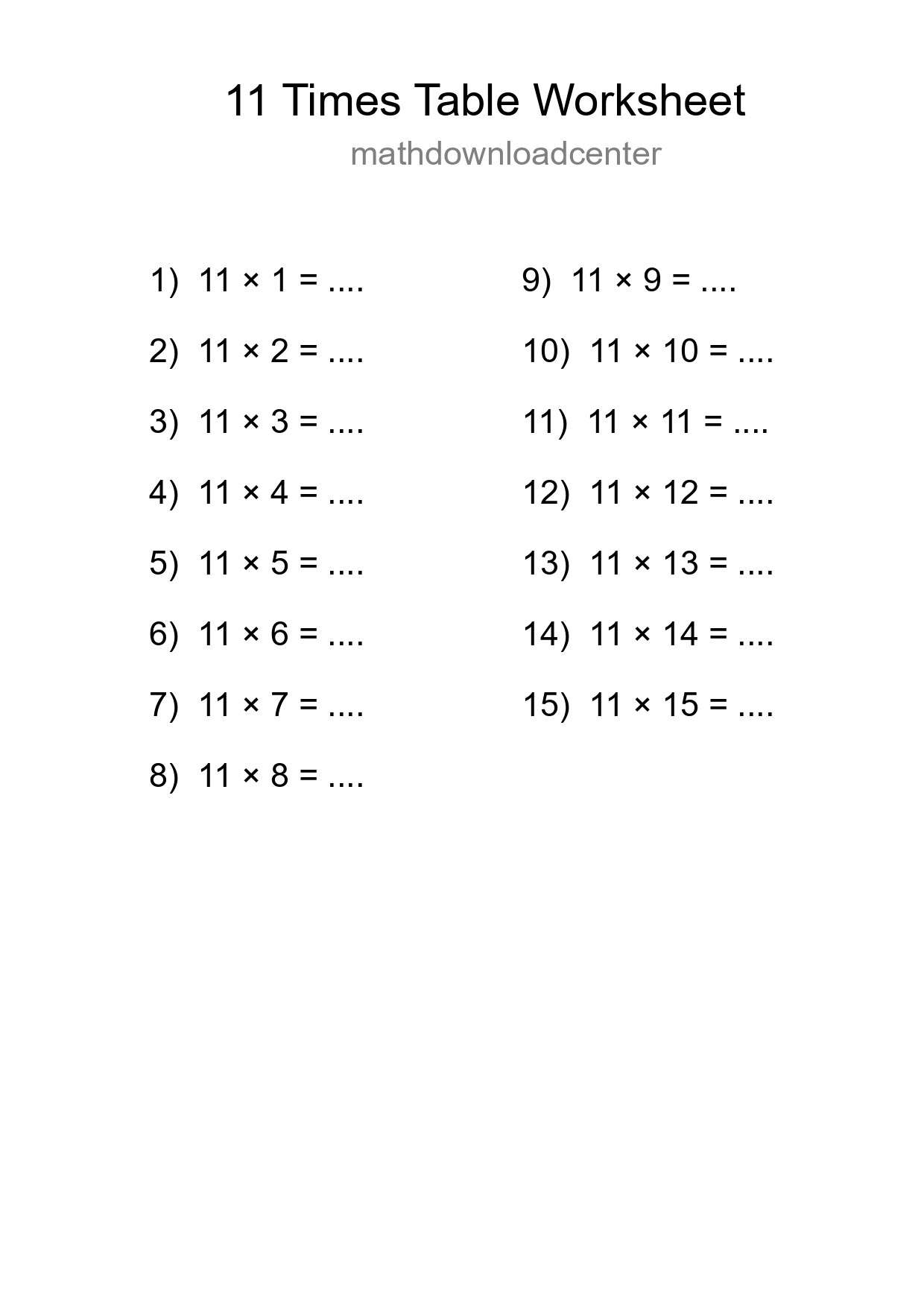 11 Times Table Worksheet For Grade 4 - Part 53