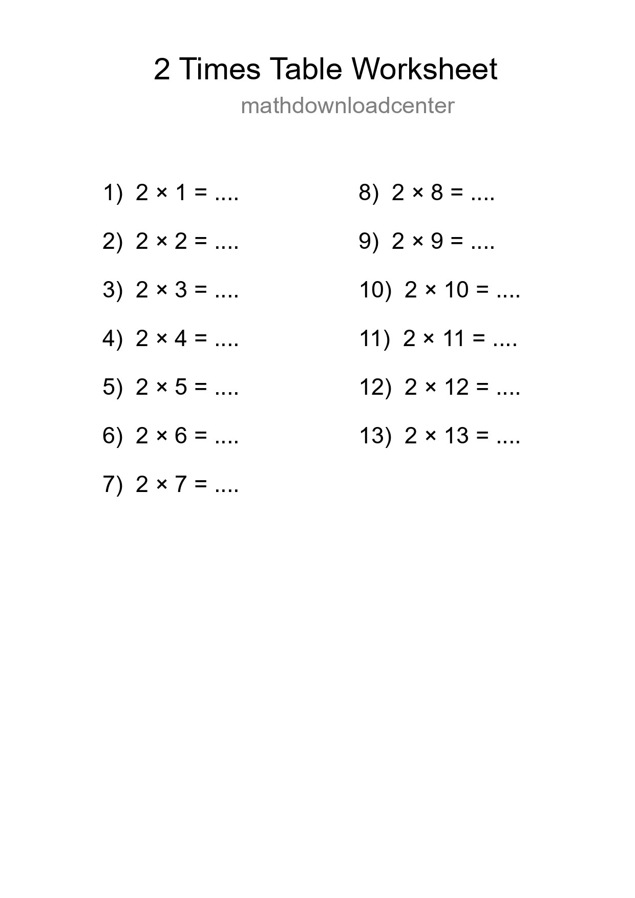 2 Times Table Worksheet For Grade 2 - Part 196
