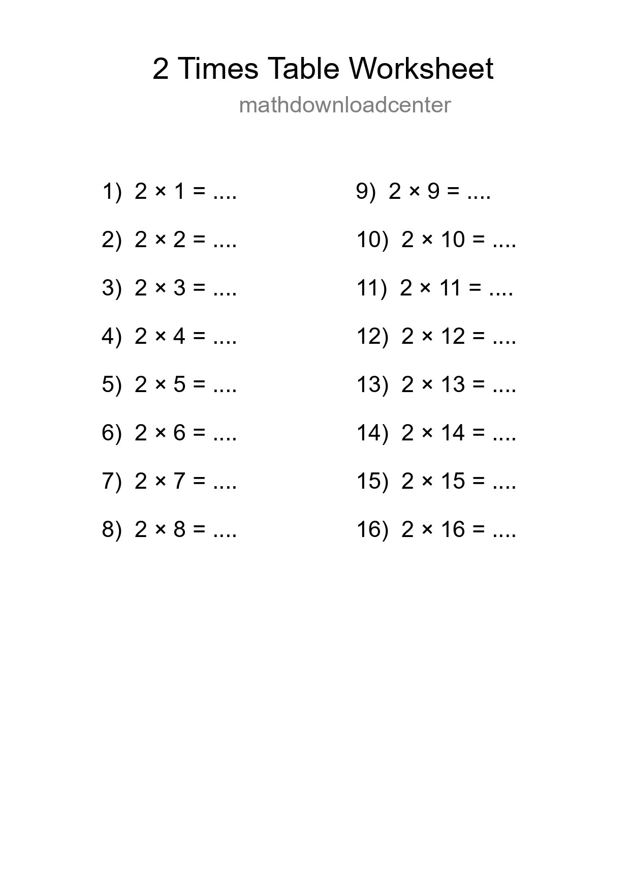 2 Times Table Worksheet For Grade 2 - Part 273