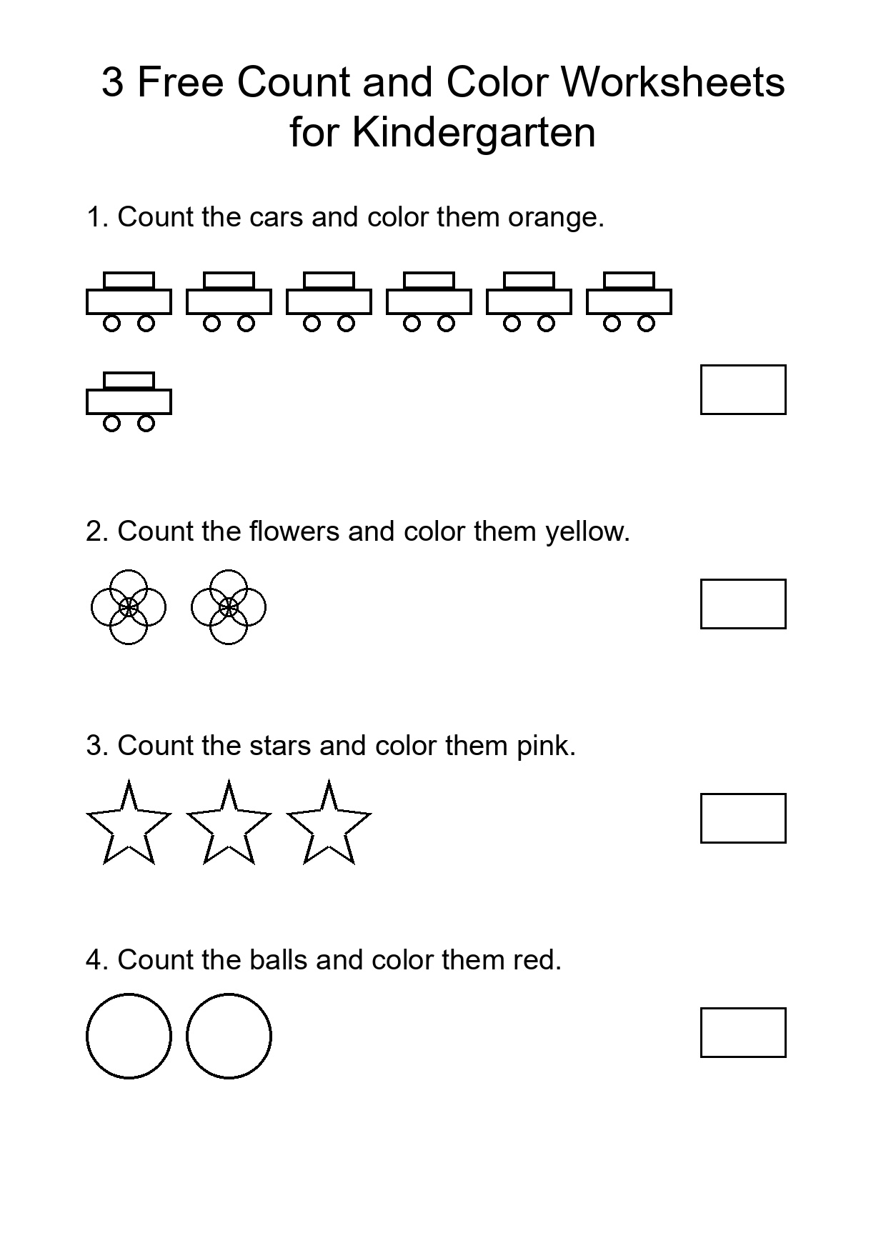 3 Free Count and Color Worksheets for Kindergarten