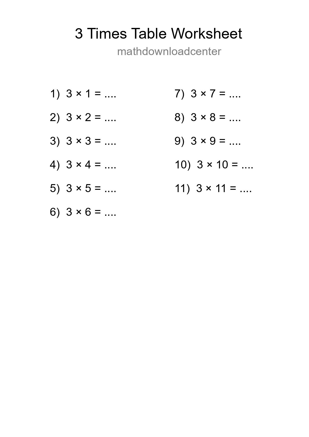 3 Times Table Worksheet For Grade 2 With Answers - Part 20