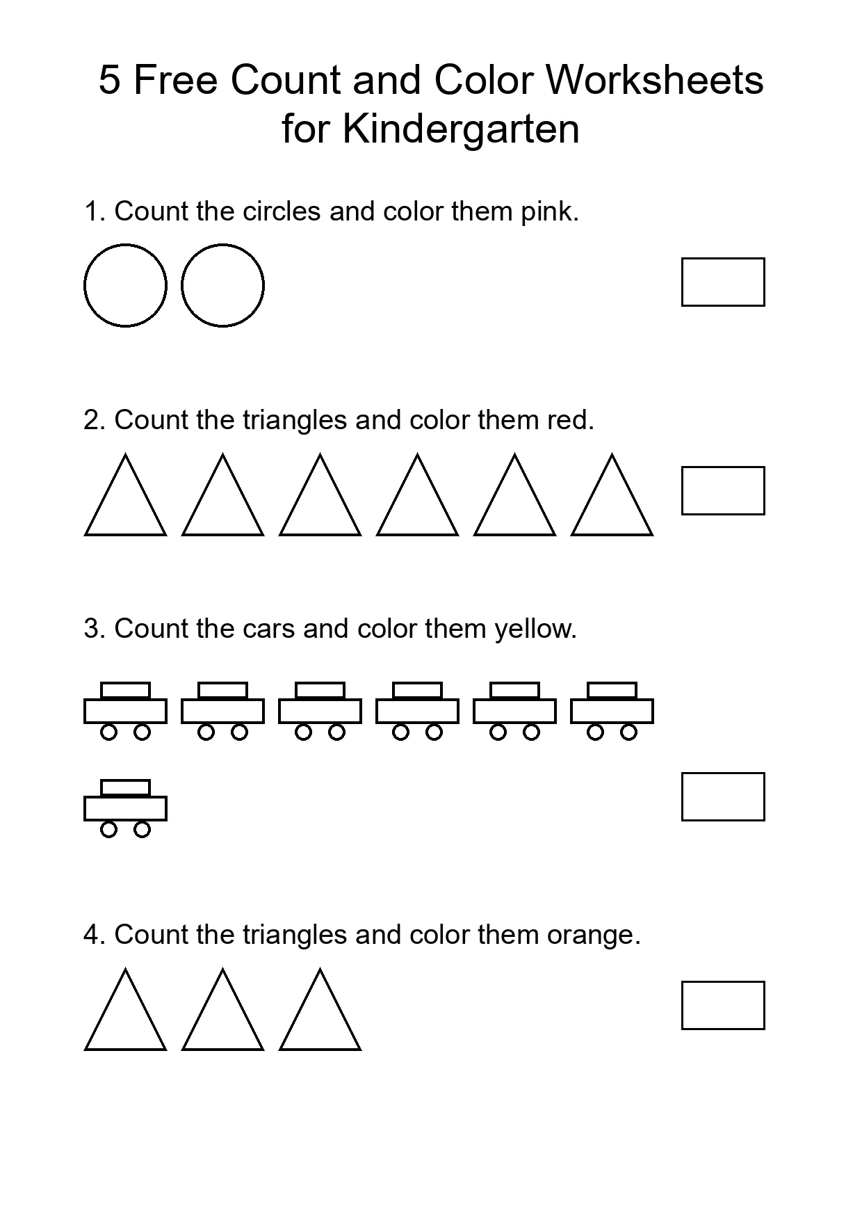 5 Free Count and Color Worksheets for Kindergarten