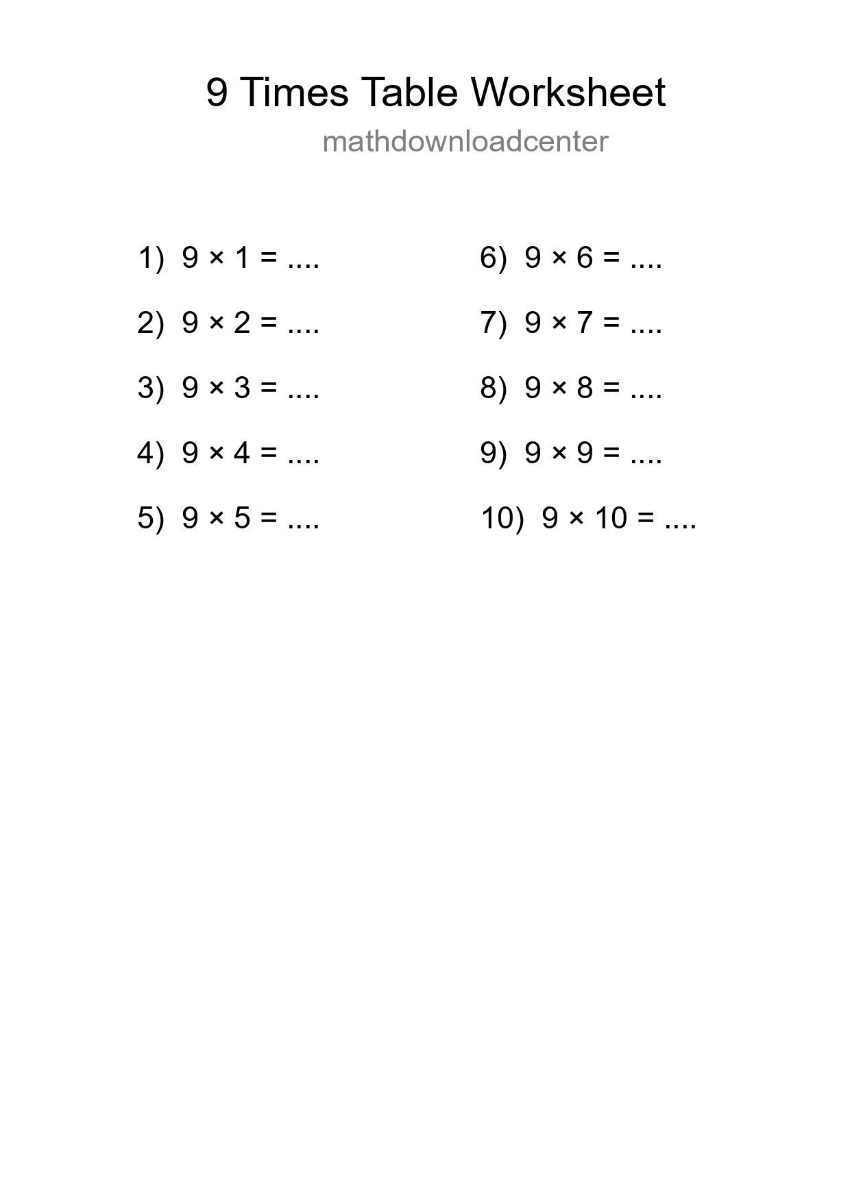 9 Times Table Worksheet For Grade 3 With Answers - Part 163