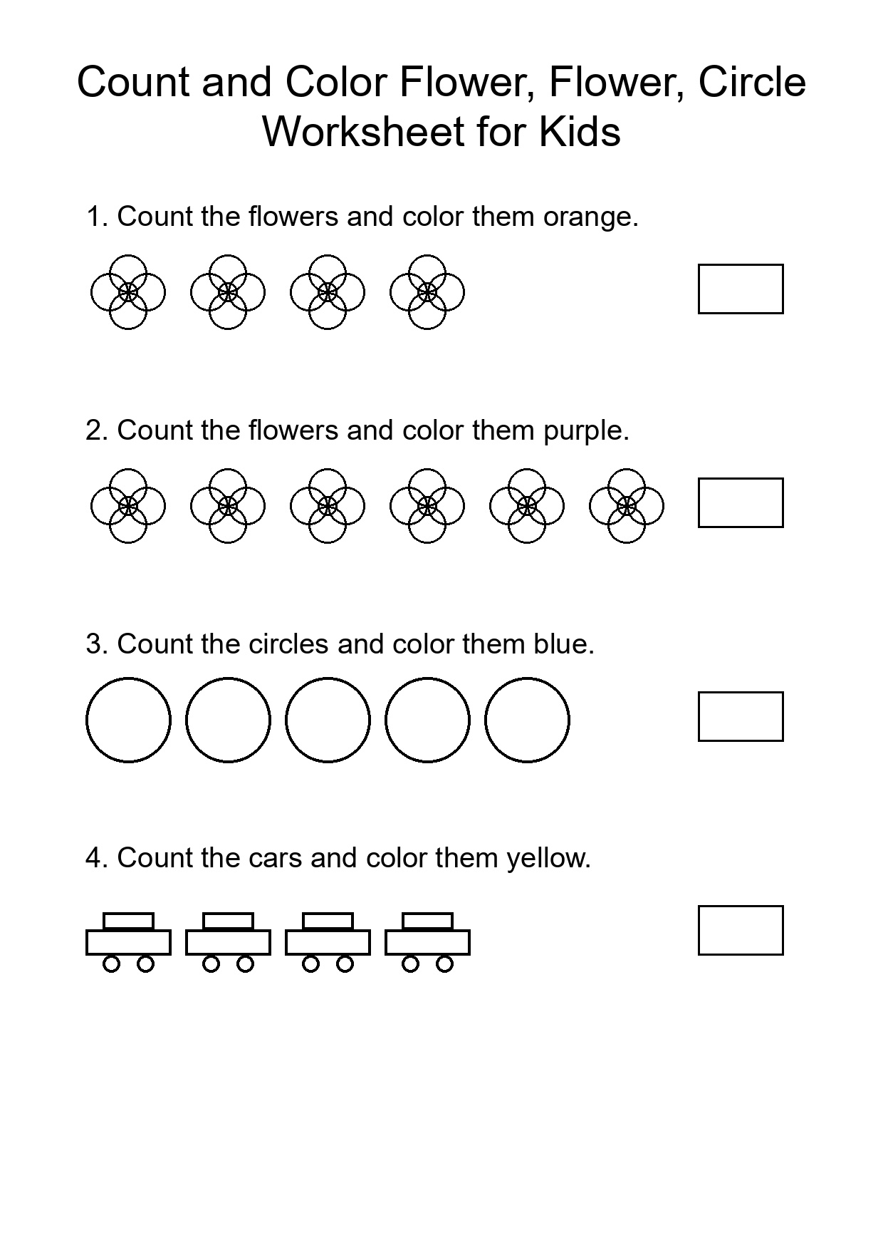 Count and Color Flower, Flower, Circle Worksheet for Kids