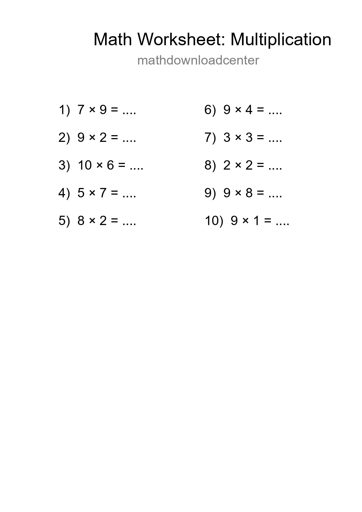 Free 10 Multiplication Math Worksheet For Grade 1 With Answers - Part 227