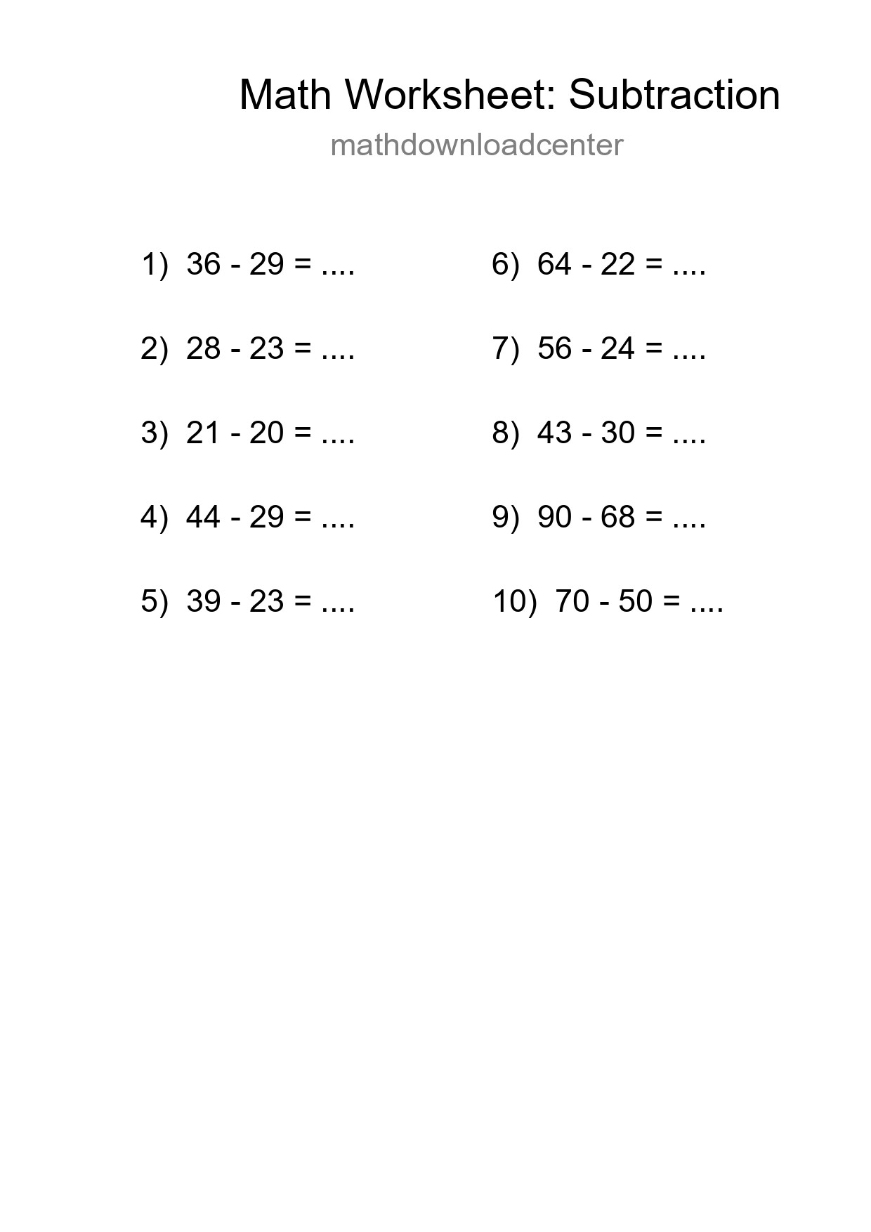 Free 10 Subtraction Math Worksheet For Grade 3 - Part 8
