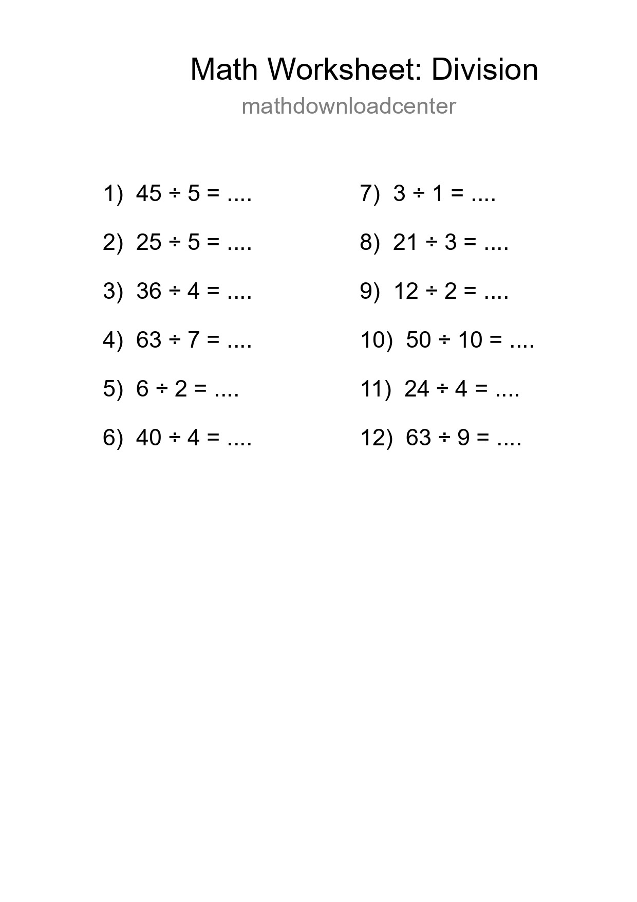 Free 12 Division Math Worksheet For Grade 1 With Answers - Part 235