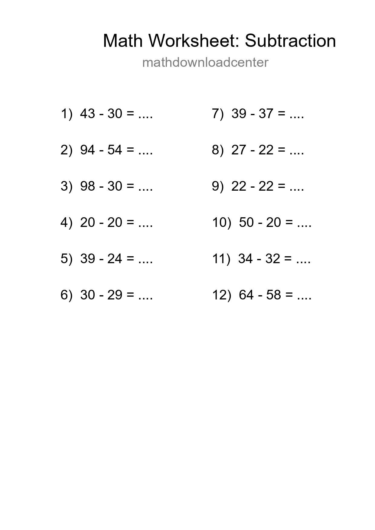 Free 12 Subtraction Math Worksheet For Grade 3 With Answers - Part 151
