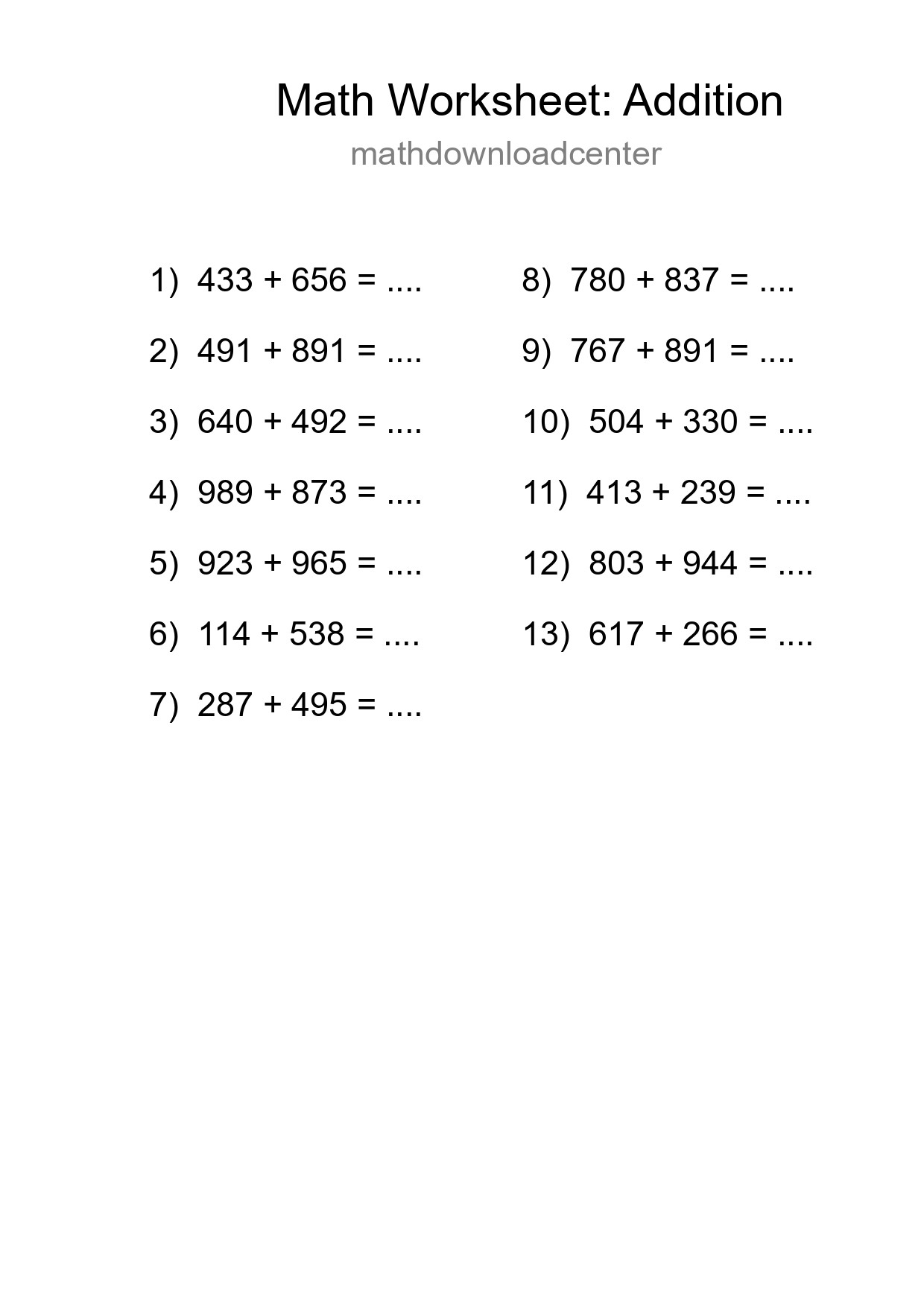 Free 13 Addition Math Worksheet For Grade 5 With Answers - Part 254