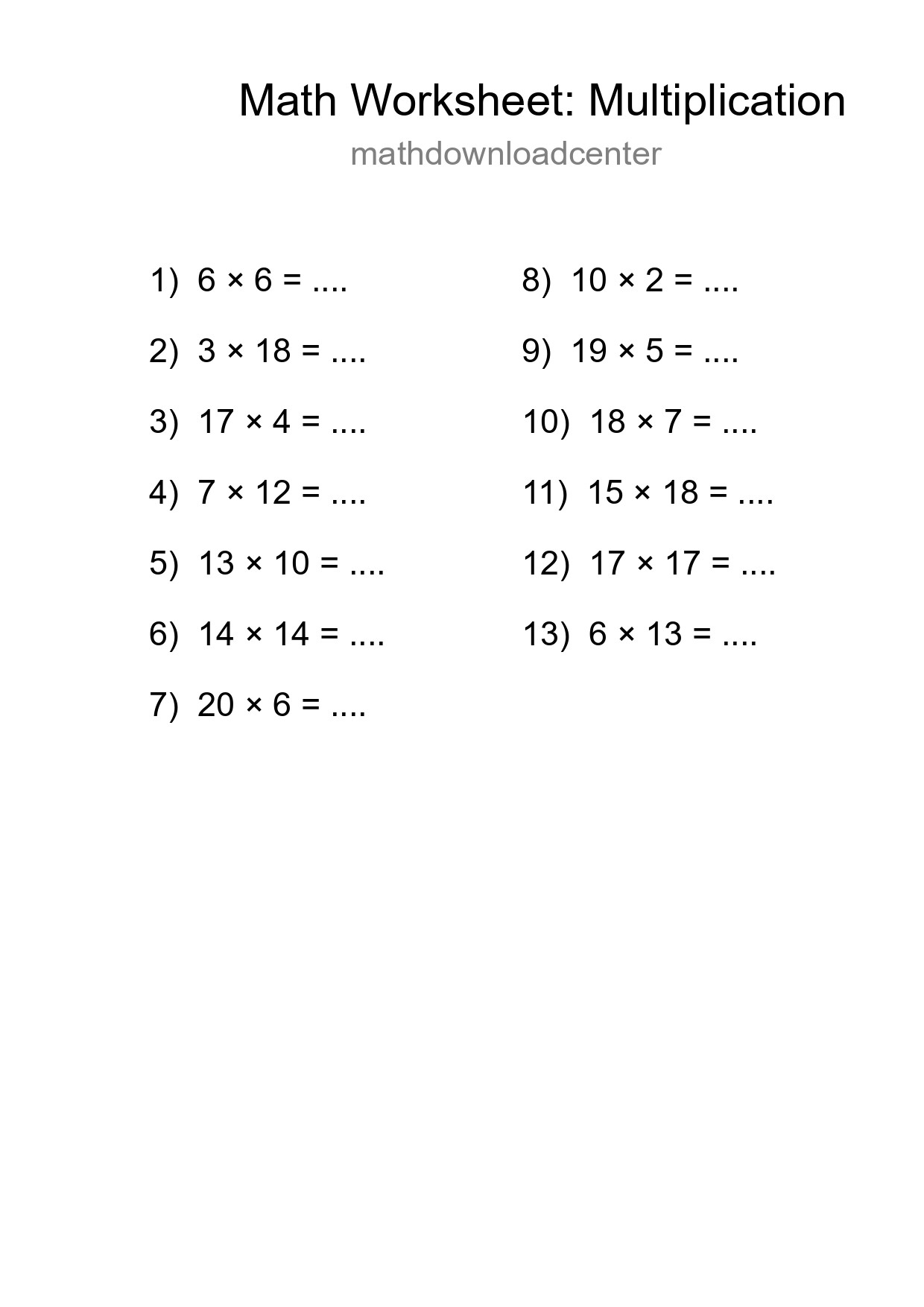 Free 13 Multiplication Math Worksheet For Grade 2 With Answers - Part 40