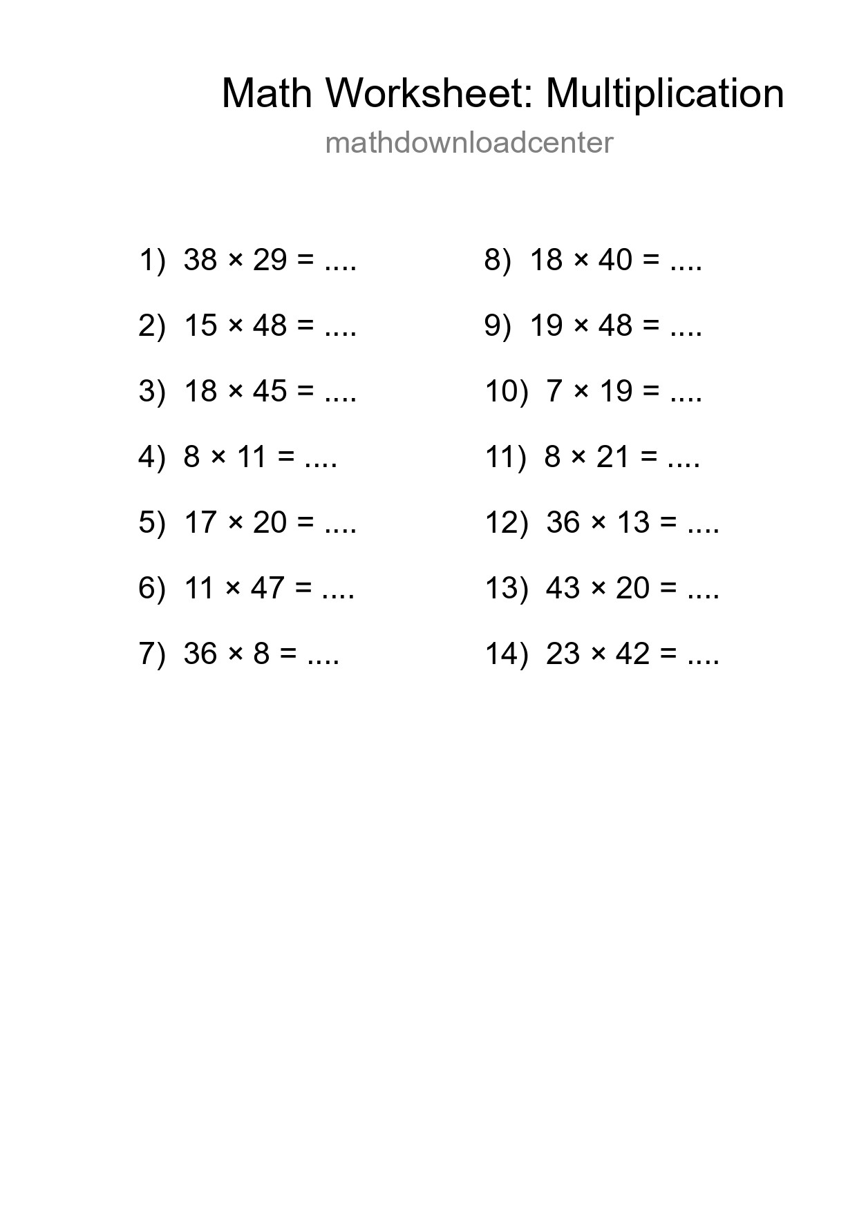 Free 14 Multiplication Math Worksheet For Grade 2 - Part 51