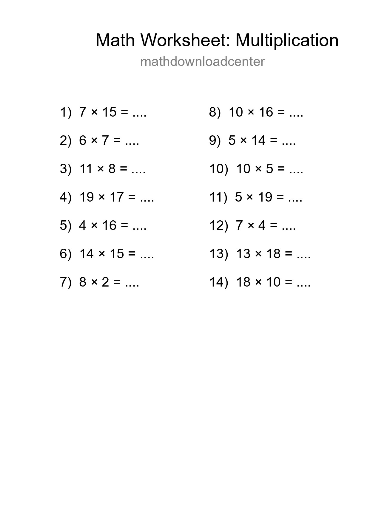 Free 14 Multiplication Math Worksheet For Grade 2 - Part 7