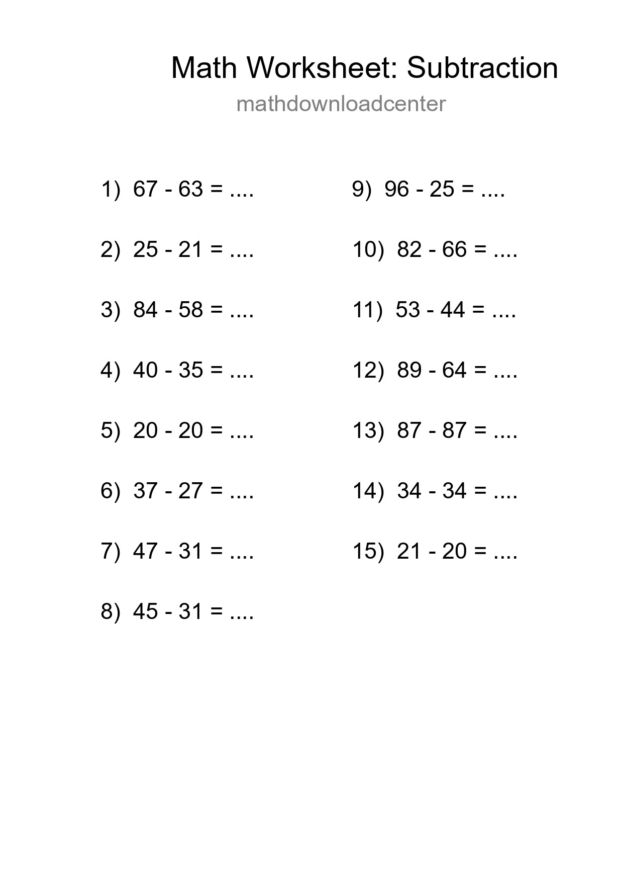 Free 15 Subtraction Math Worksheet For Grade 3 With Answers - Part 294