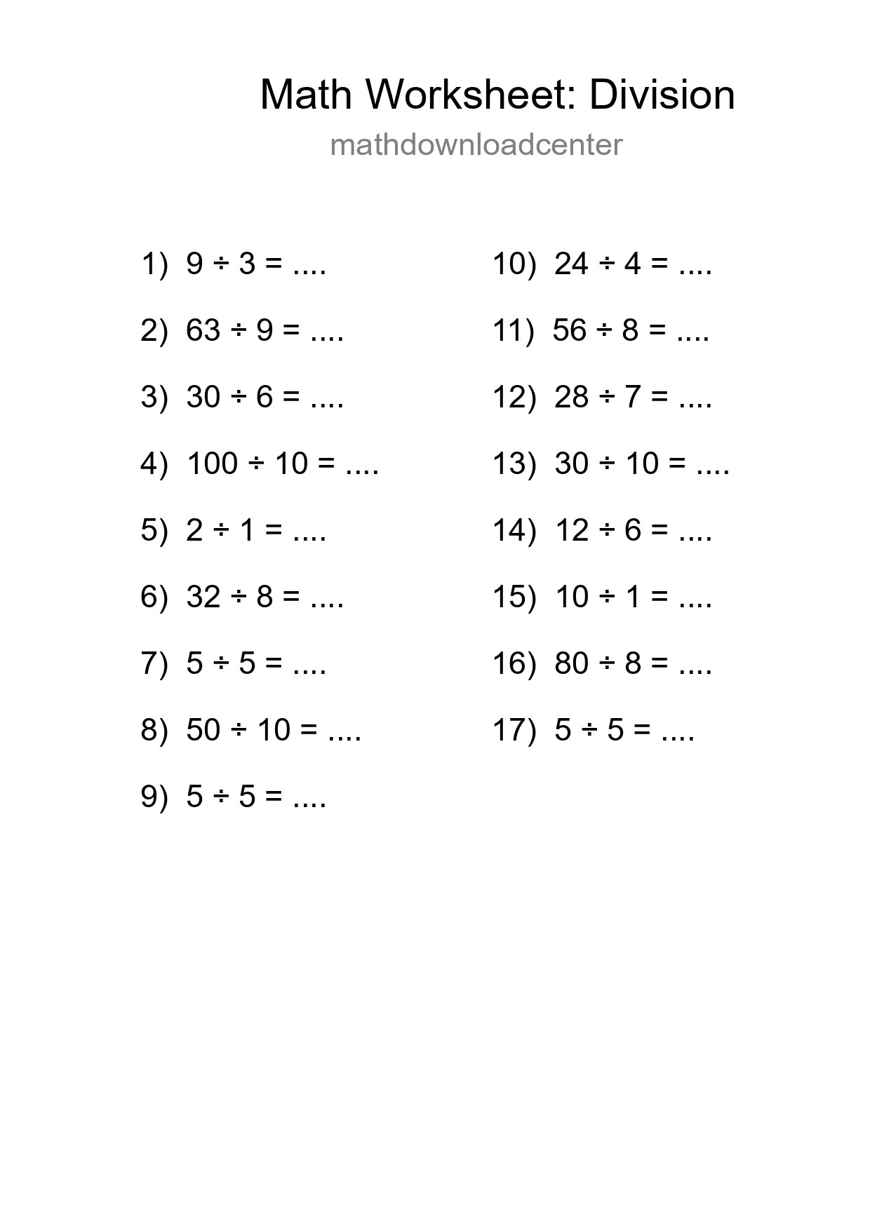 Free 17 Division Math Worksheet For Grade 1 - Part 268