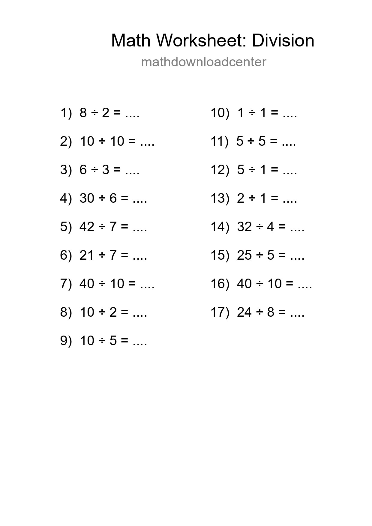Free 17 Division Math Worksheet For Grade 1 With Answers - Part 136