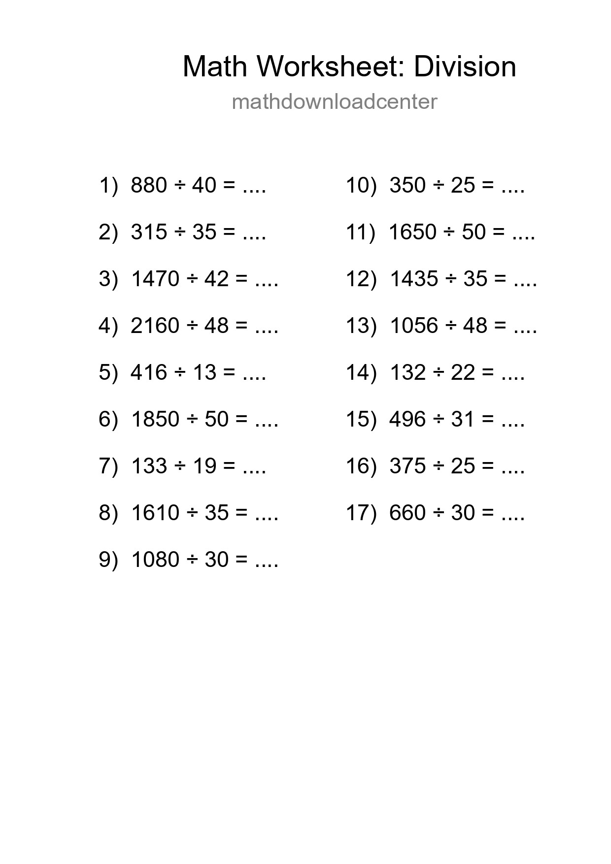 Free 17 Division Math Worksheet For Grade 2 With Answers - Part 48