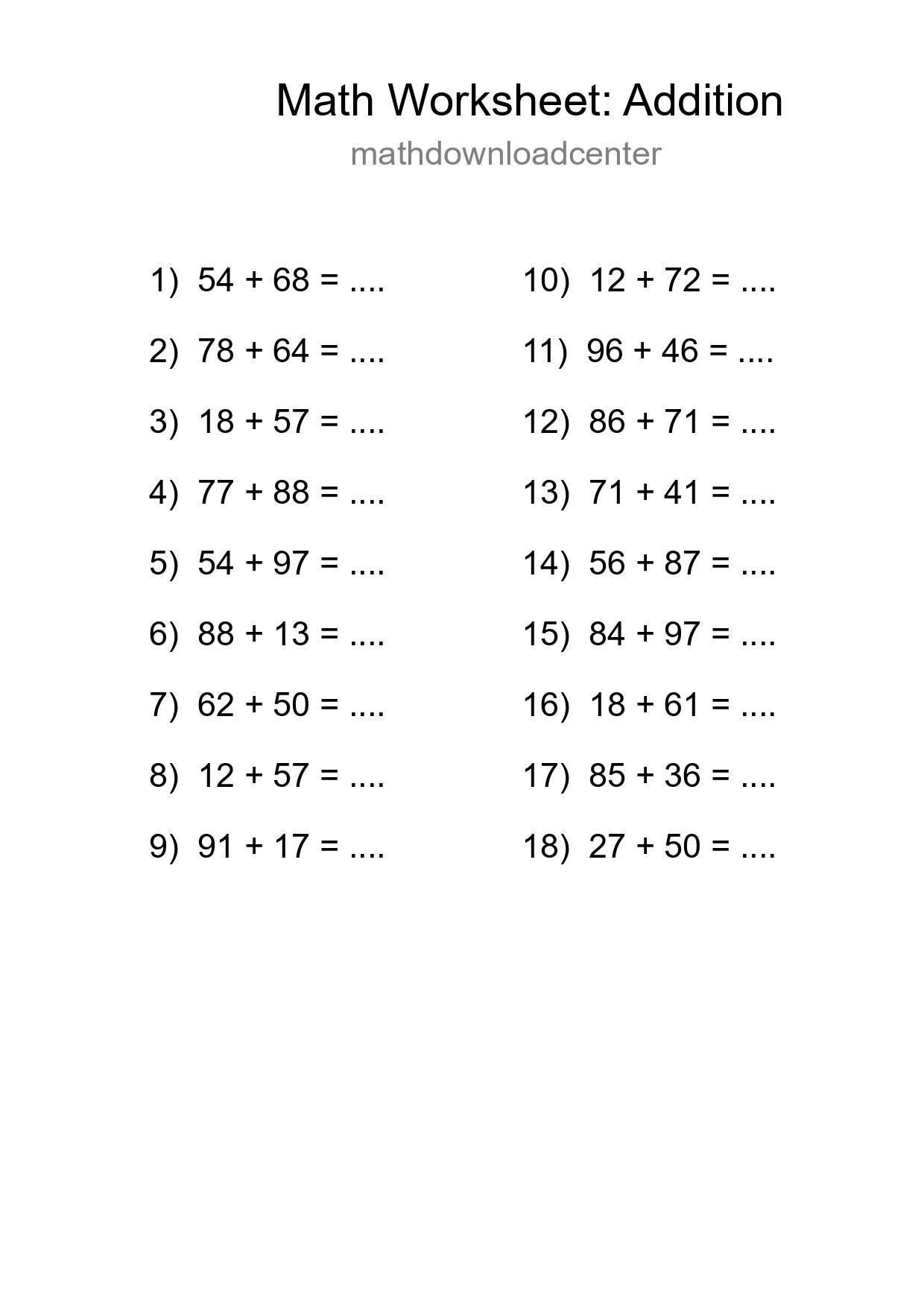 Free 18 Addition Math Worksheet For Grade 3 - Part 276