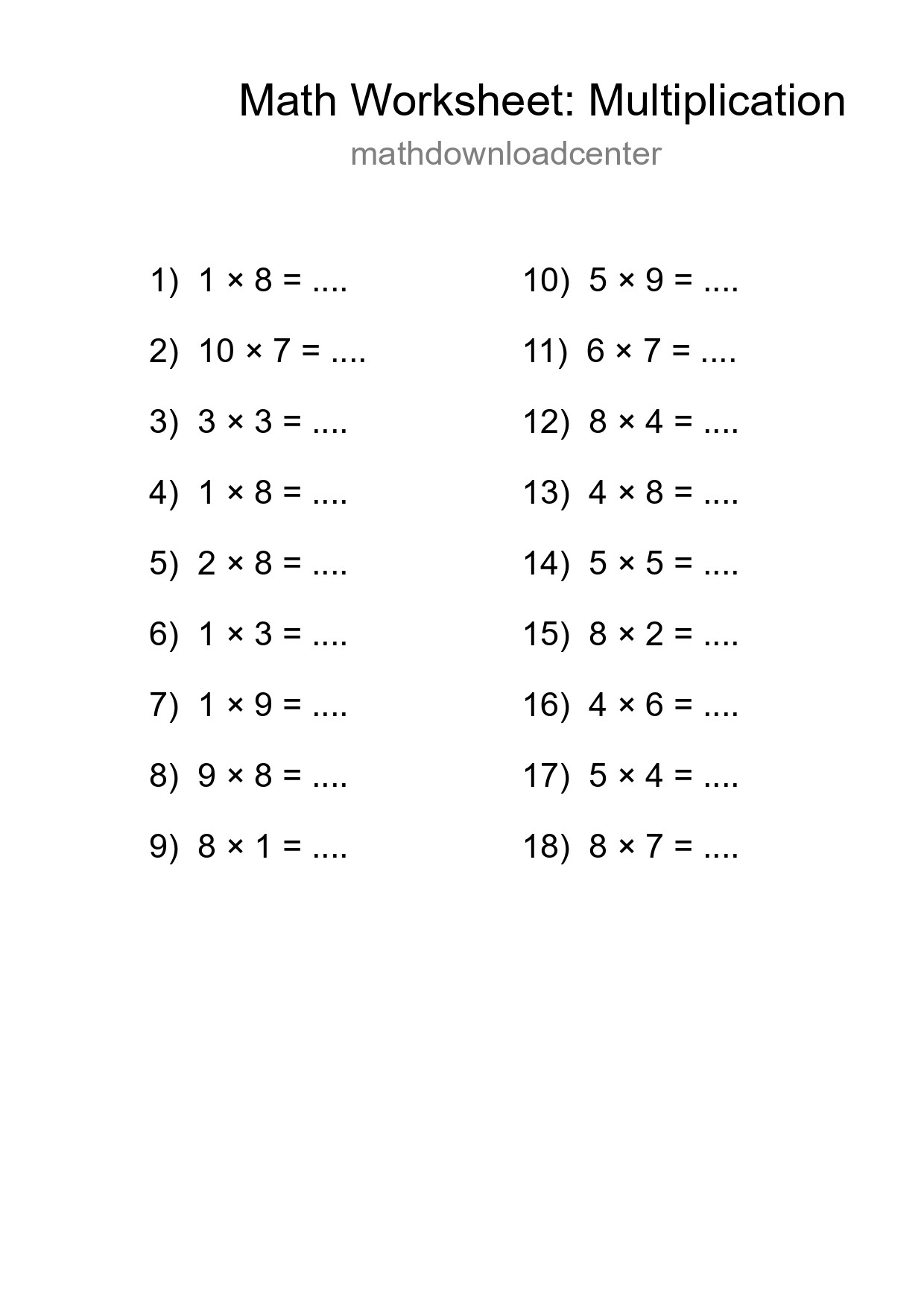 Free 18 Multiplication Math Worksheet For Grade 1 With Answers - Part 117