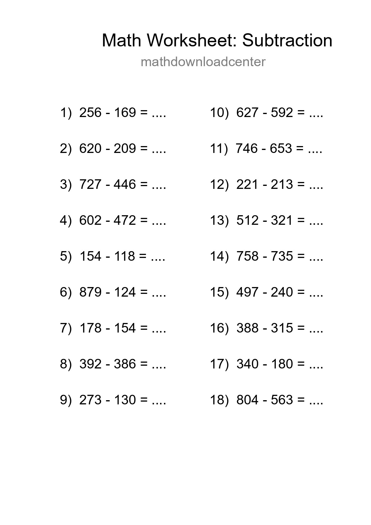 Free 18 Subtraction Math Worksheet For Grade 5 With Answers - Part 250