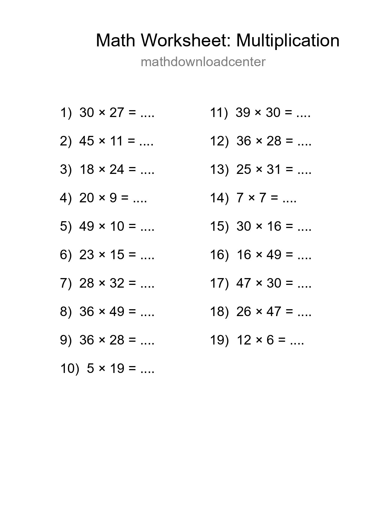 Free 19 Multiplication Math Worksheet For Grade 2 - Part 128