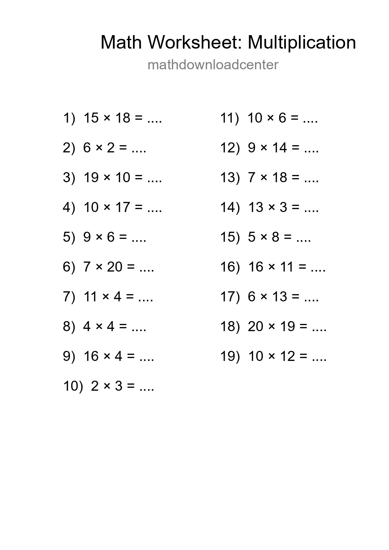 Free 19 Multiplication Math Worksheet For Grade 2 - Part 238
