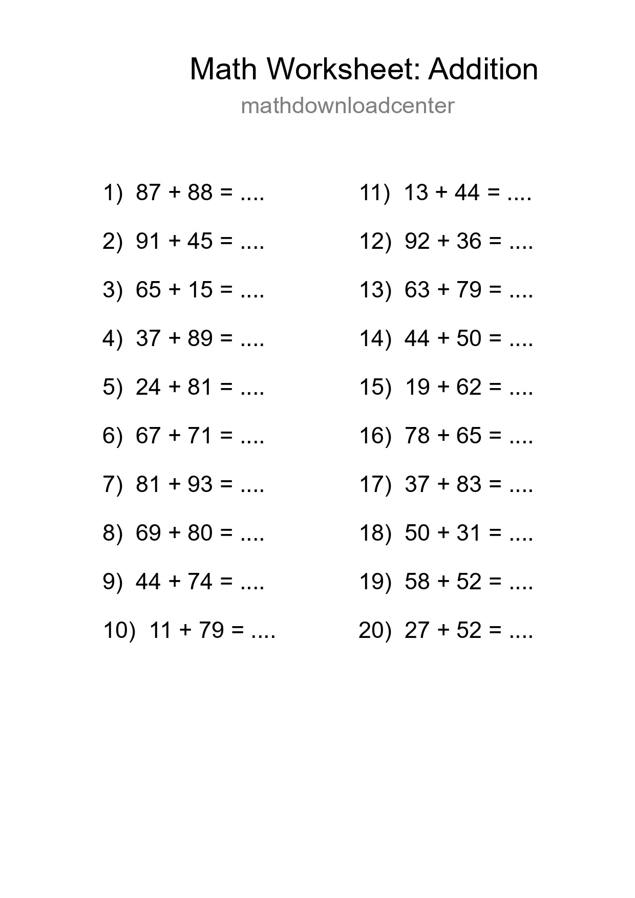 Free 20 Addition Math Worksheet For Grade 3 - Part 188