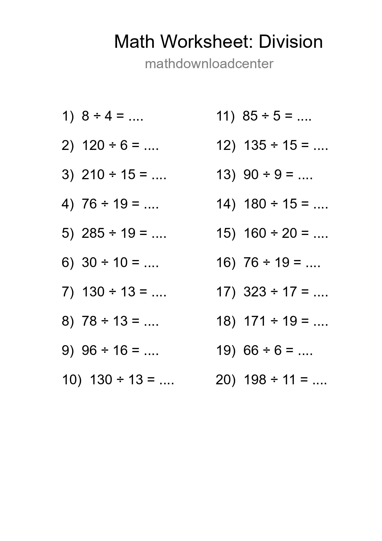Free 20 Division Math Worksheet For Grade 2 With Answers - Part 103