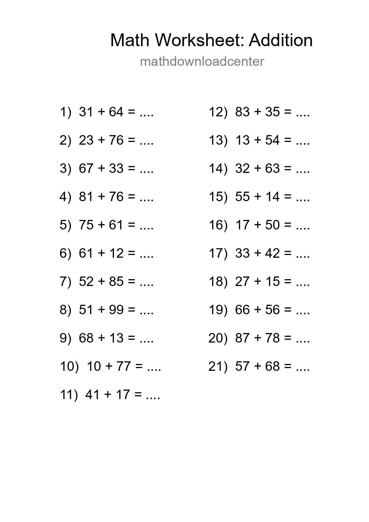 Free 21 Addition Math Worksheet For Grade 3 - Part 210