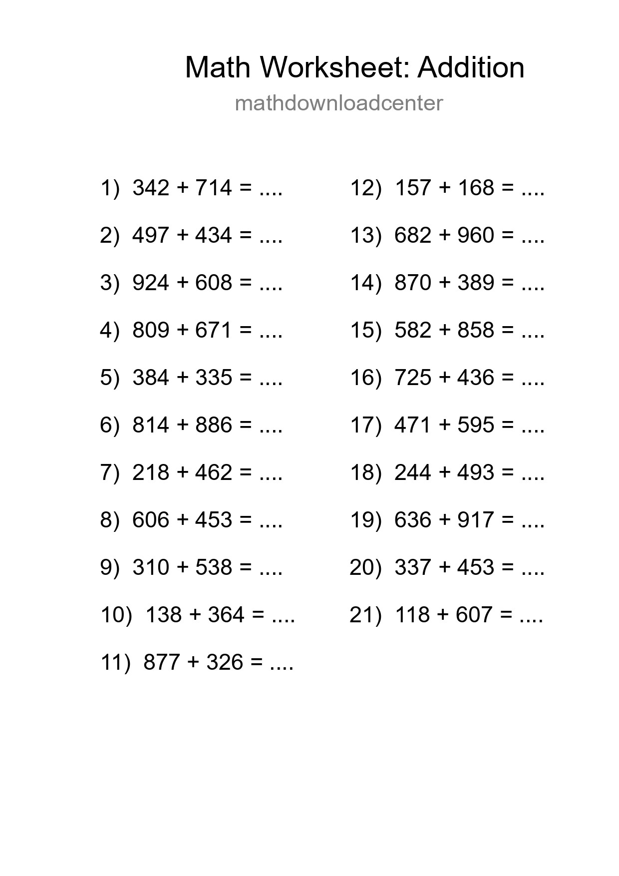 Free 21 Addition Math Worksheet For Grade 5 - Part 23