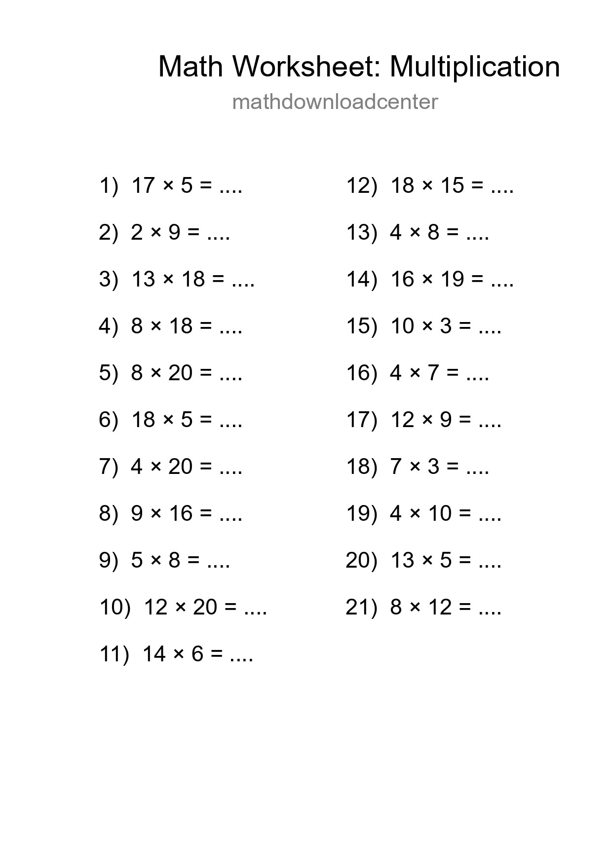 Free 21 Multiplication Math Worksheet For Grade 2 - Part 29