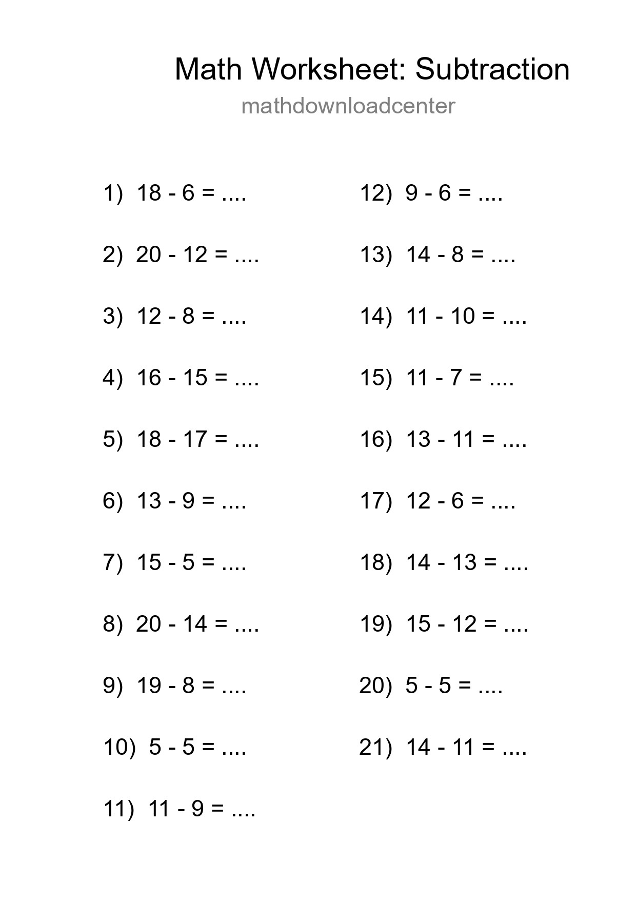 Free 21 Subtraction Math Worksheet For Grade 2 - Part 162