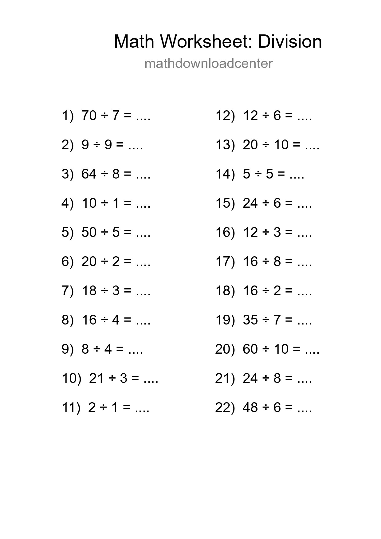 Free 22 Division Math Worksheet For Grade 1 - Part 92