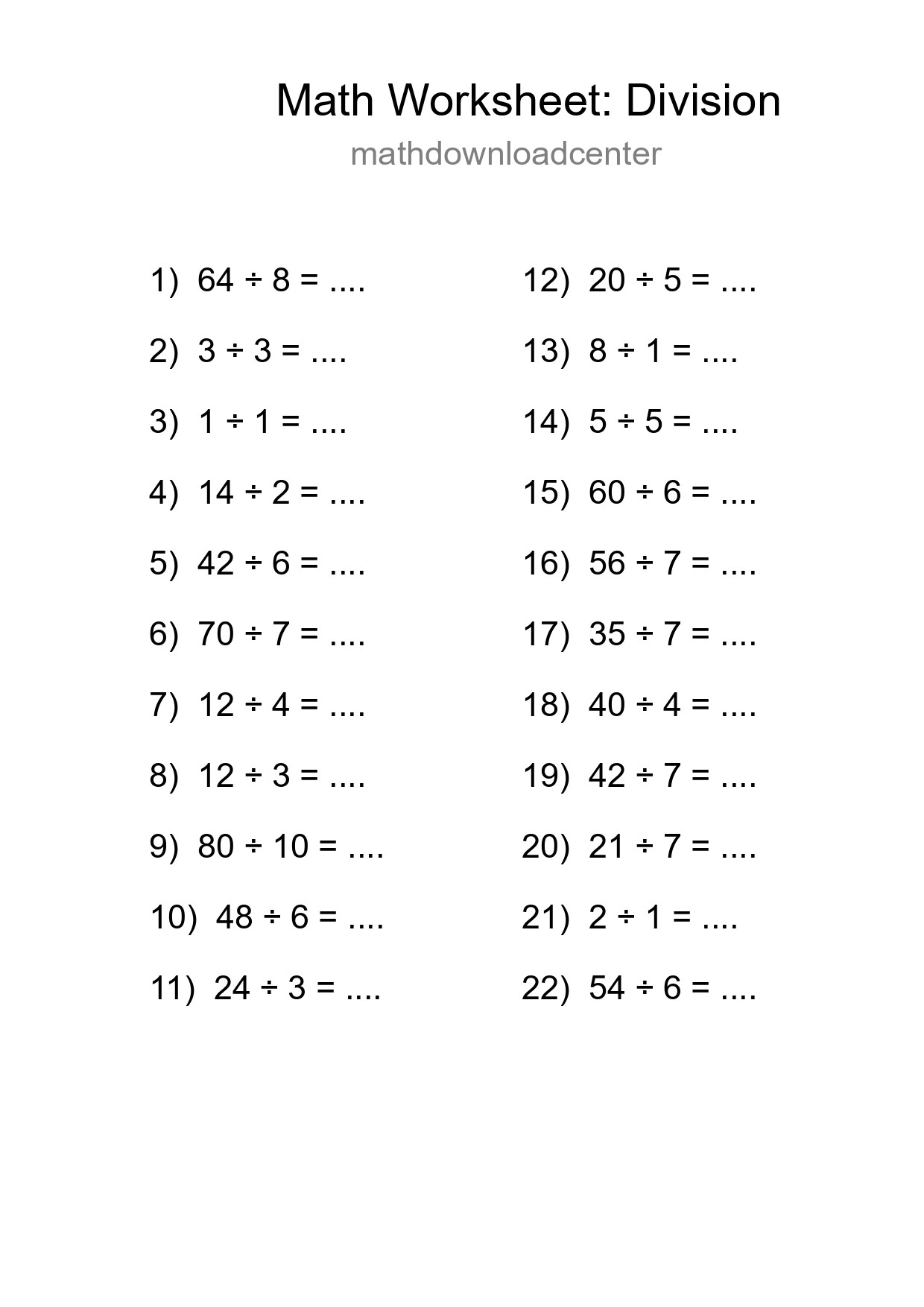 Free 22 Division Math Worksheet For Grade 1 With Answers - Part 290