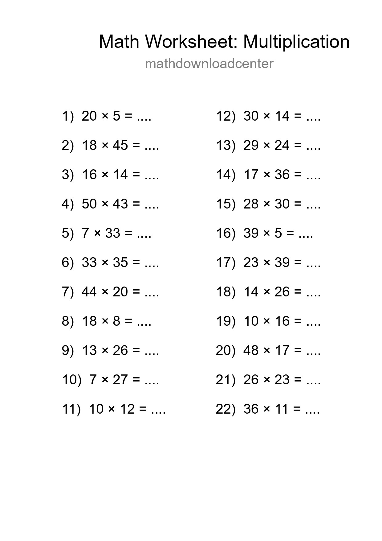 Free 22 Multiplication Math Worksheet For Grade 2 - Part 150