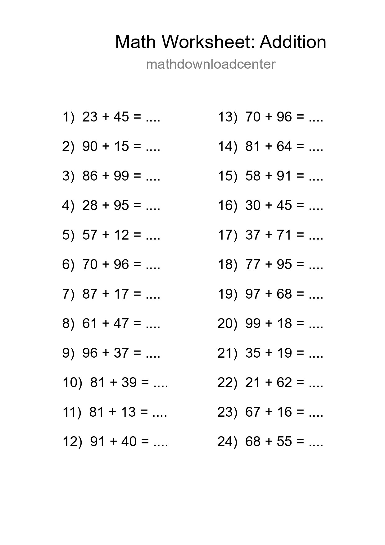 Free 24 Addition Math Worksheet For Grade 3 With Answers - Part 122