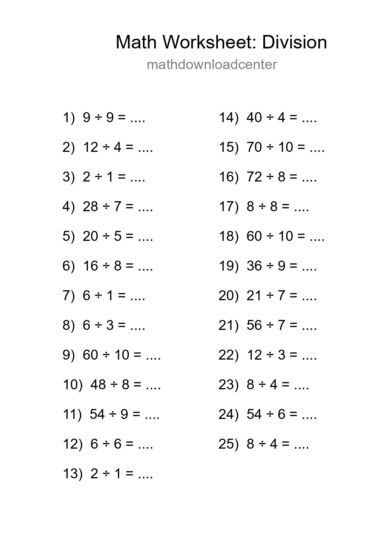 Free 25 Division Math Worksheet For Grade 1 - Part 147