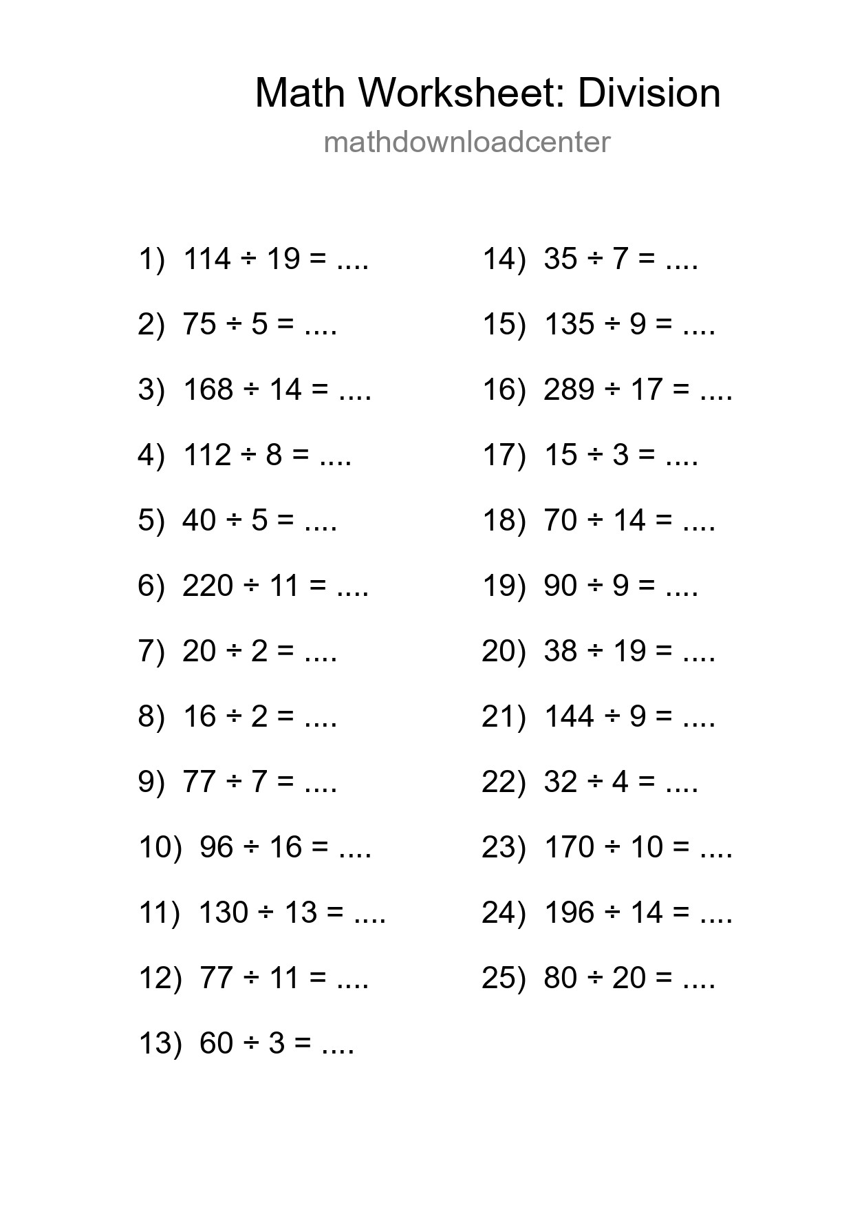 Free 25 Division Math Worksheet For Grade 2 With Answers - Part 279