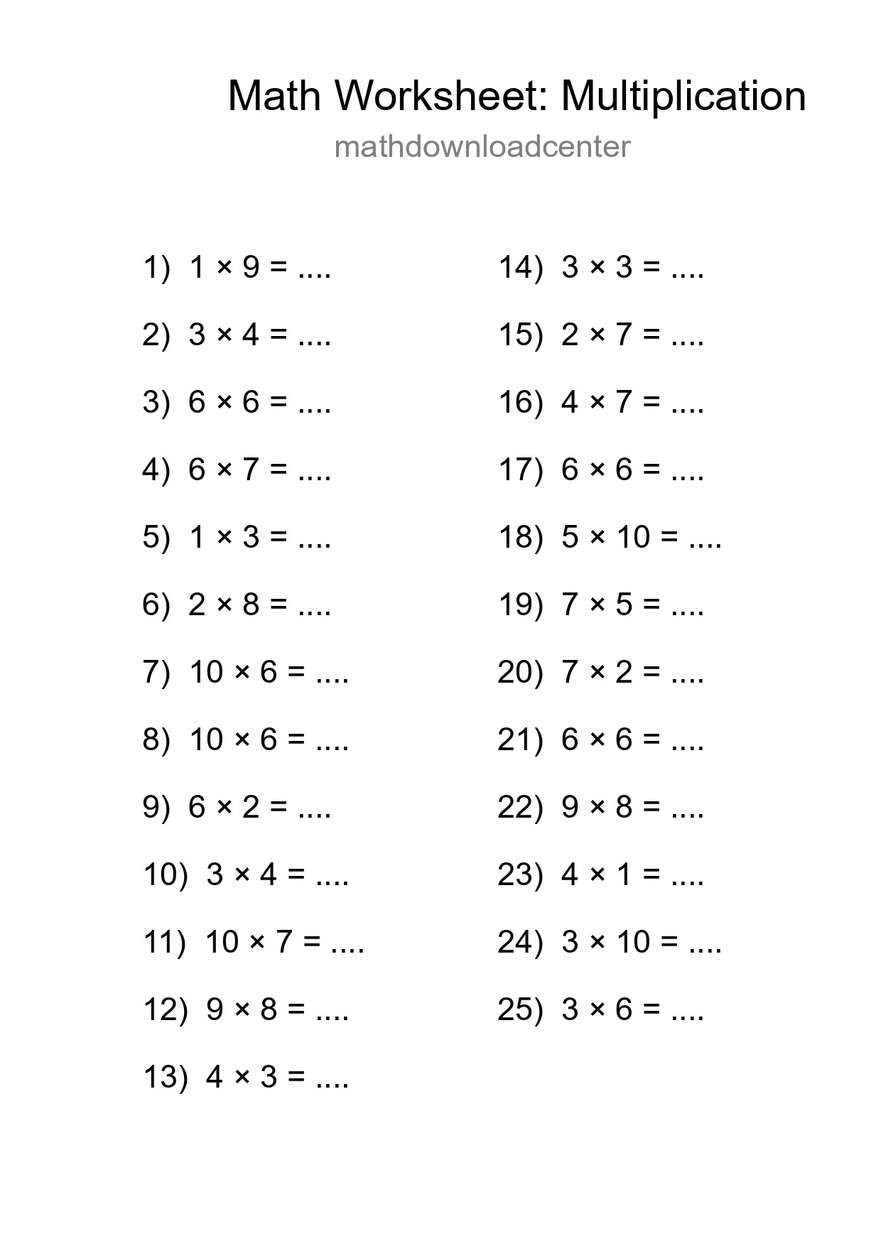Free 25 Multiplication Math Worksheet For Grade 1 With Answers - Part 18
