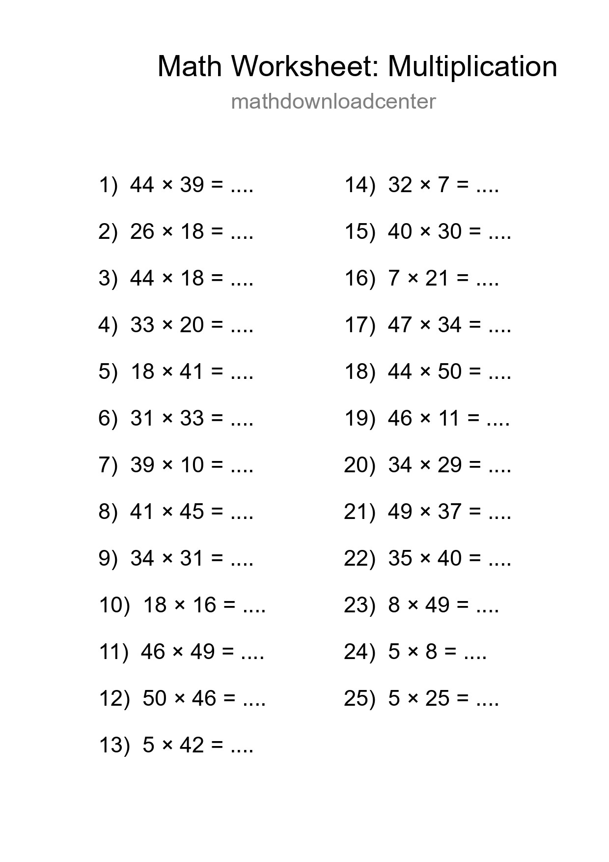 Free 25 Multiplication Math Worksheet For Grade 2 - Part 194