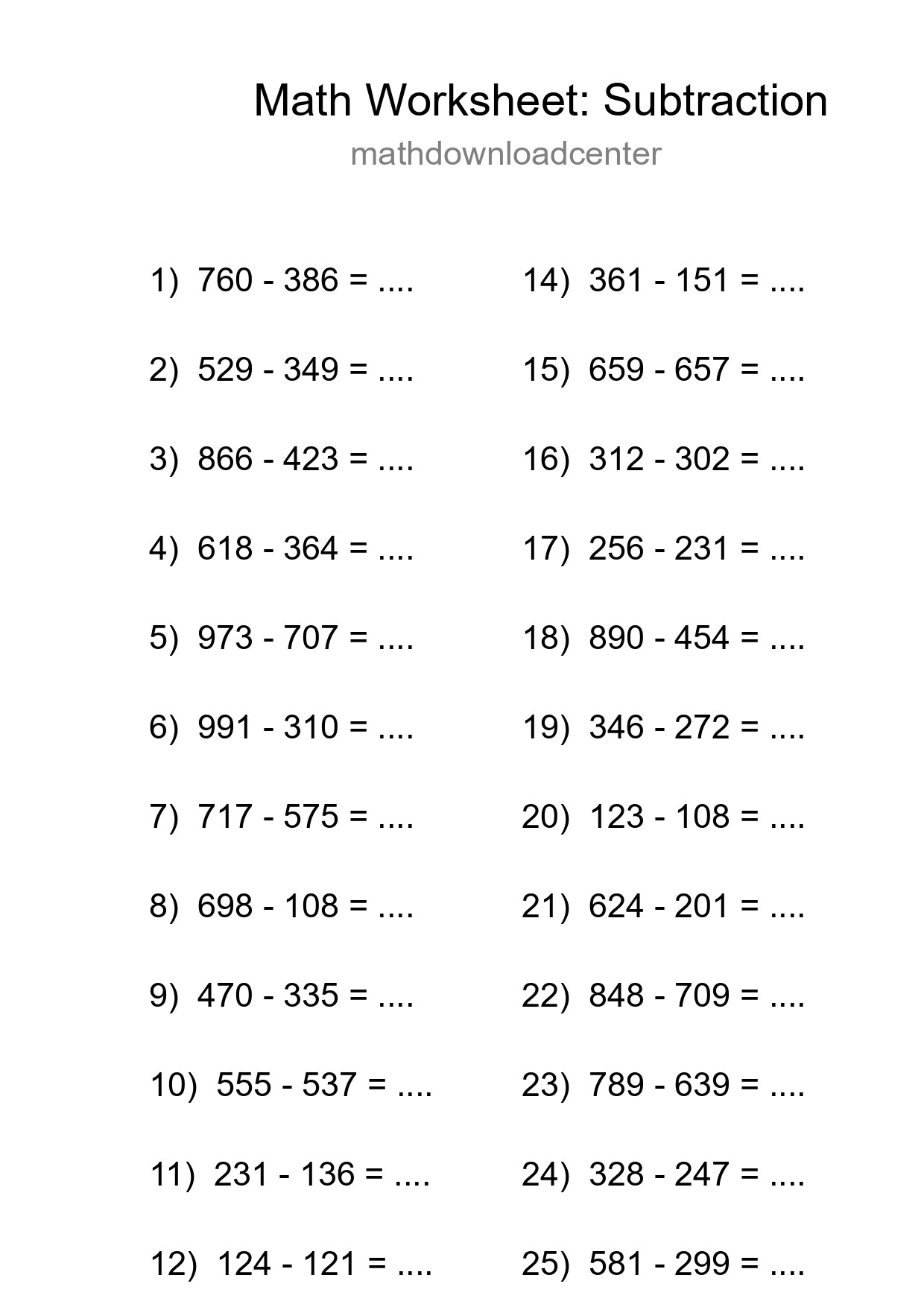 Free 25 Subtraction Math Worksheet For Grade 5 With Answers - Part 63