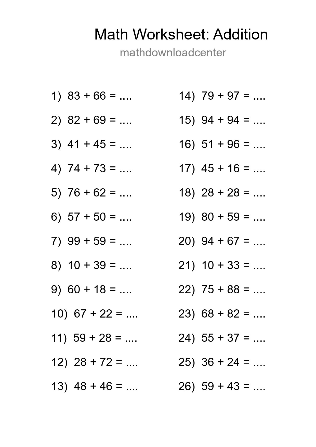 Free 26 Addition Math Worksheet For Grade 3 - Part 67