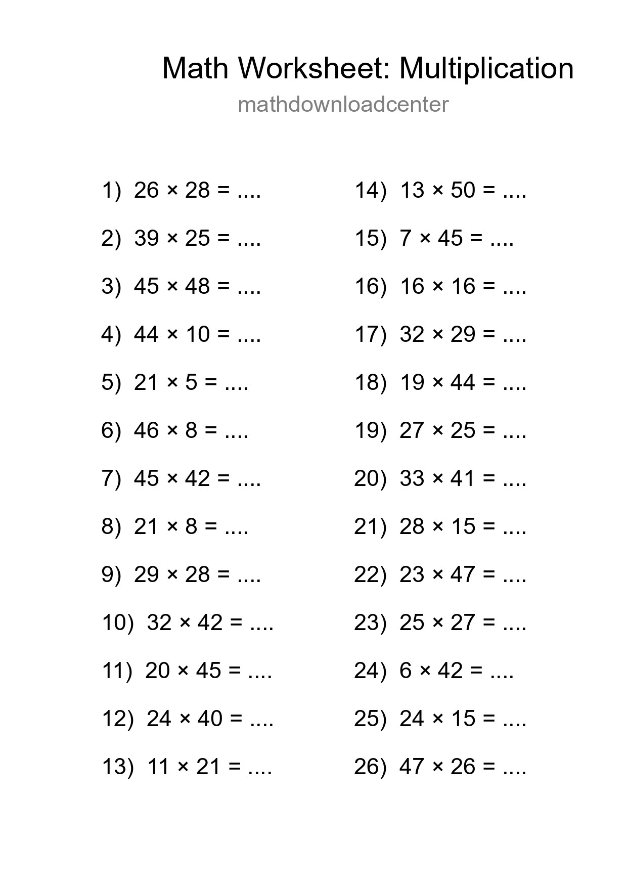 Free 26 Multiplication Math Worksheet For Grade 2 - Part 62