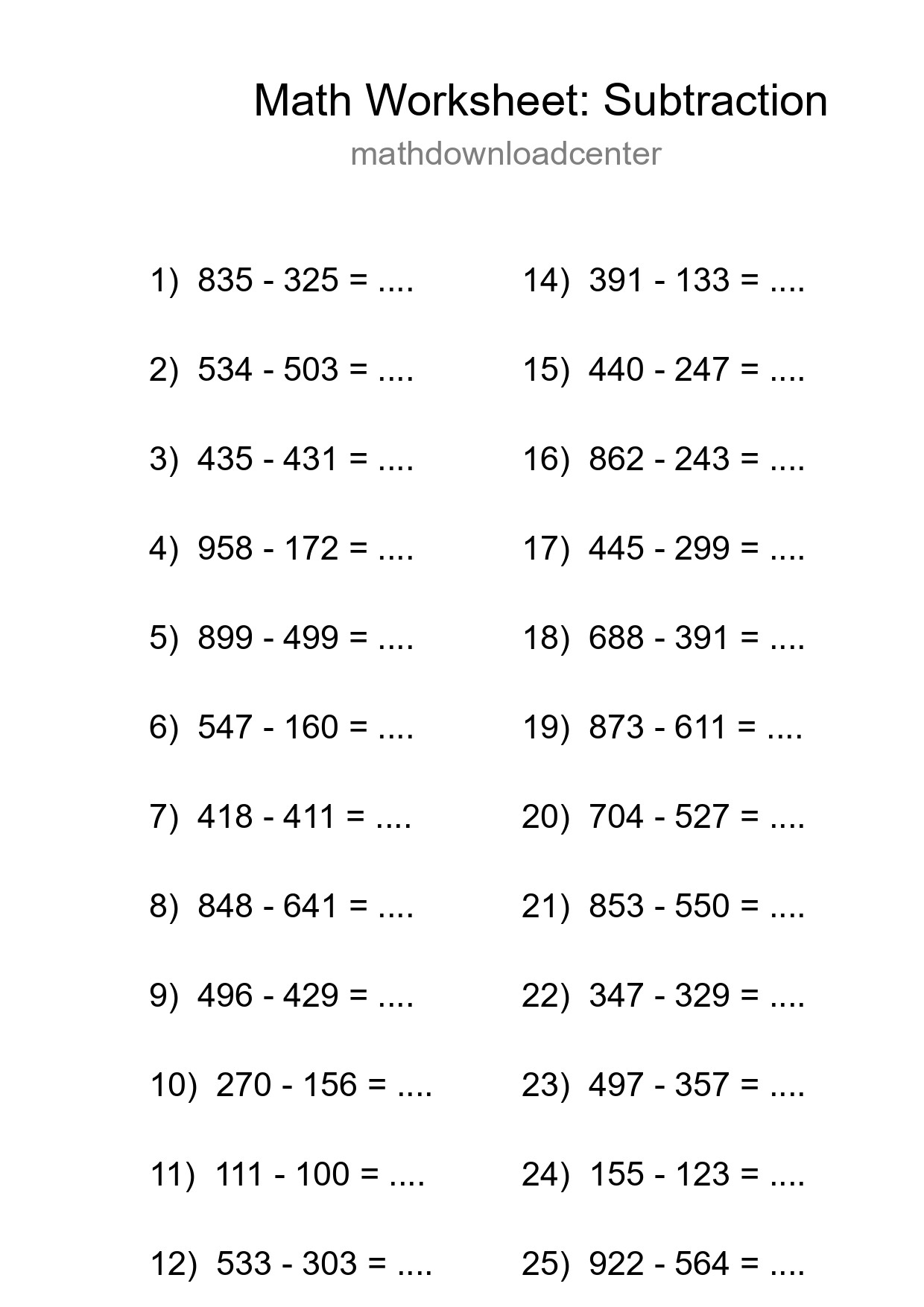 Free 26 Subtraction Math Worksheet For Grade 5 - Part 272