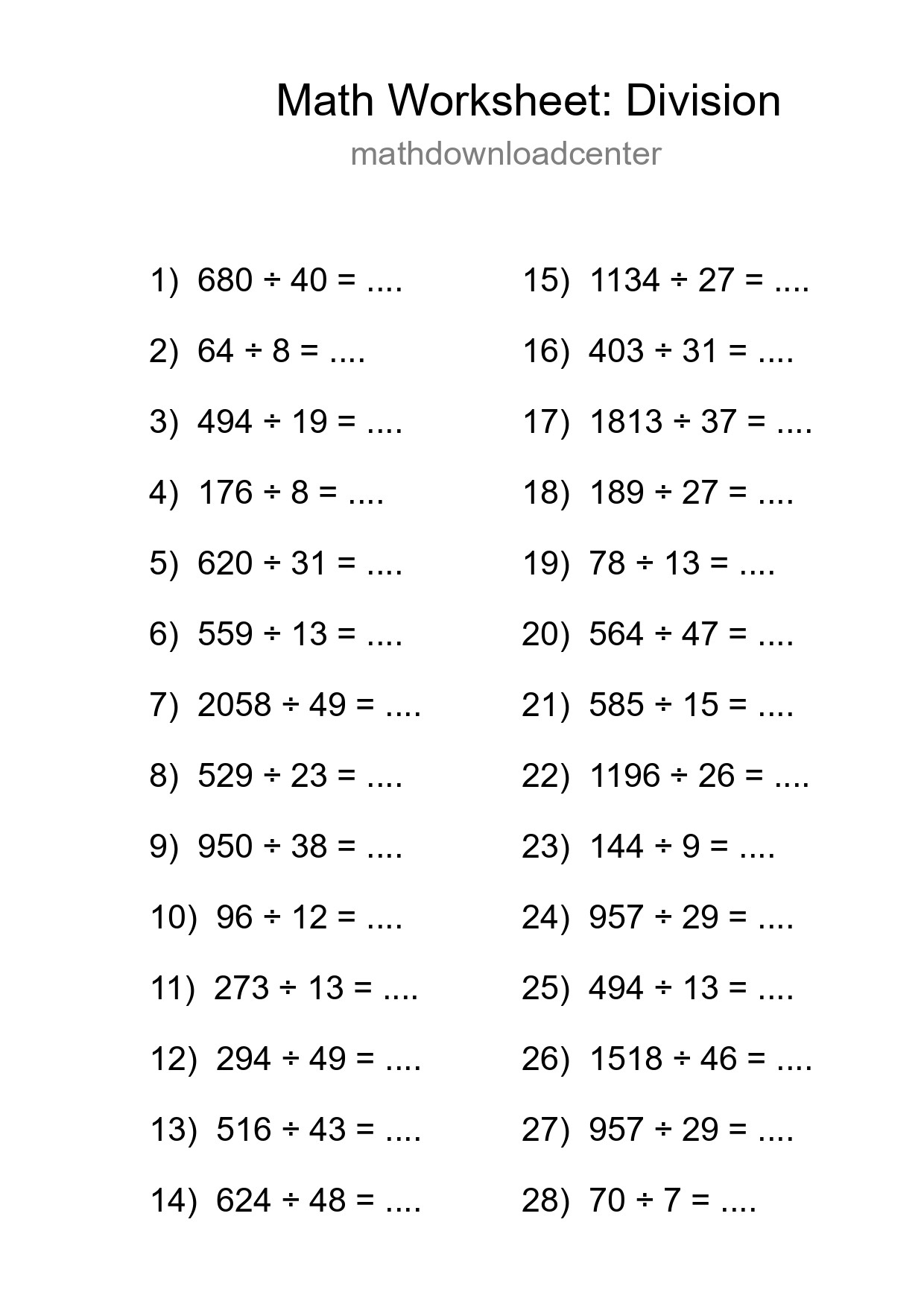 Free 28 Division Math Worksheet For Grade 2 With Answers - Part 257