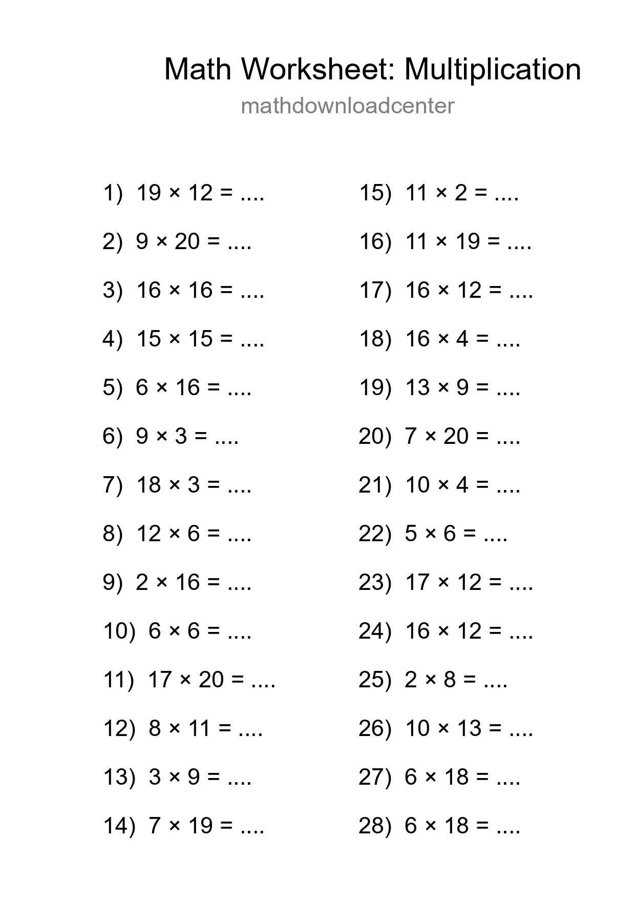 Free 28 Multiplication Math Worksheet For Grade 2 - Part 106