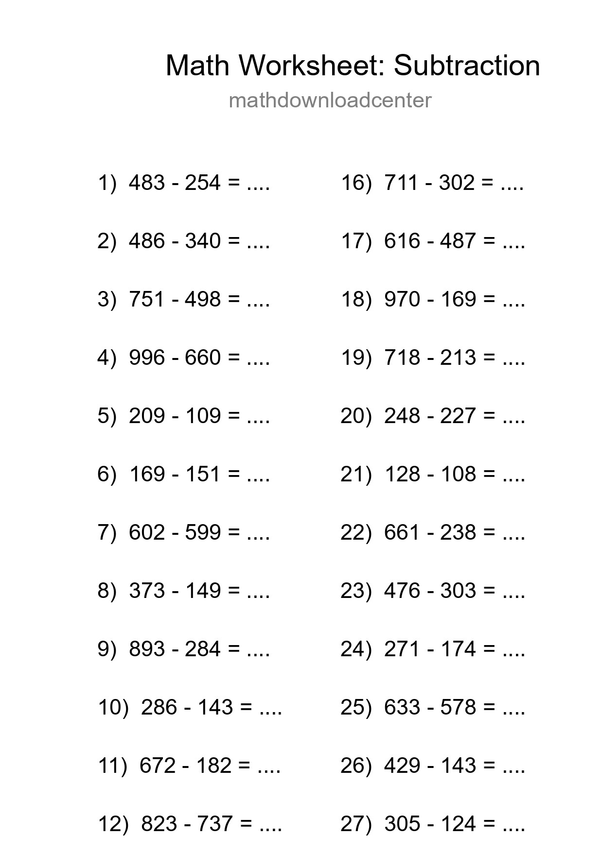 Free 29 Subtraction Math Worksheet For Grade 5 - Part 96