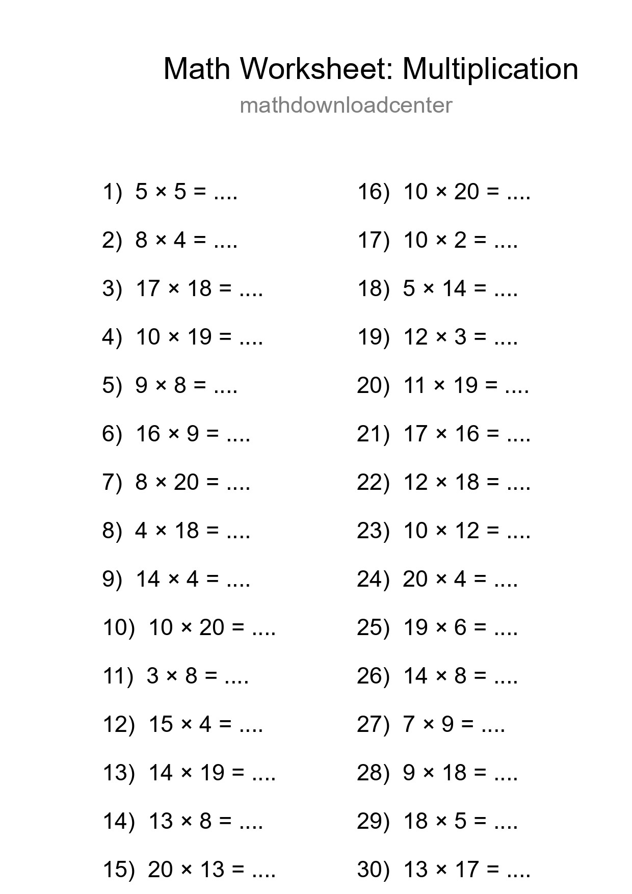 Free 30 Multiplication Math Worksheet For Grade 2 With Answers - Part 183