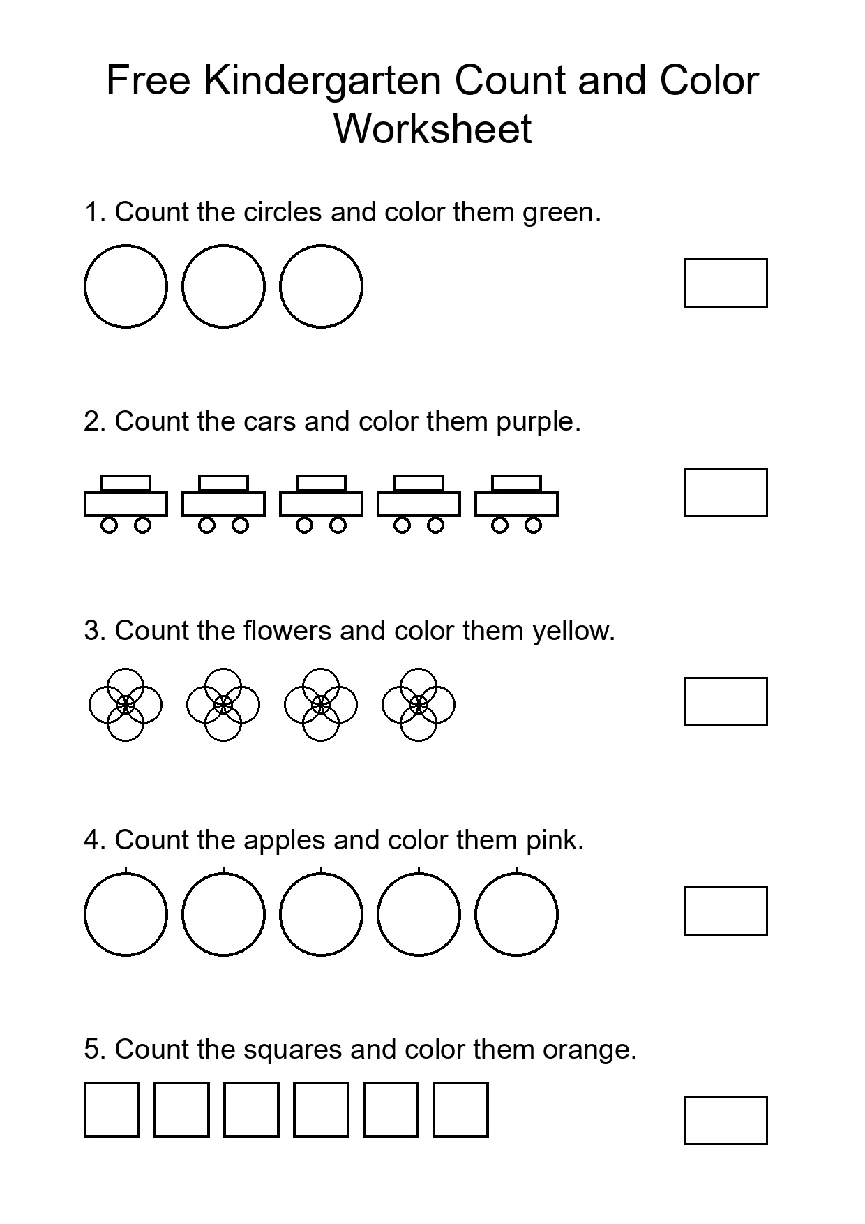 Free Kindergarten Count and Color Worksheet