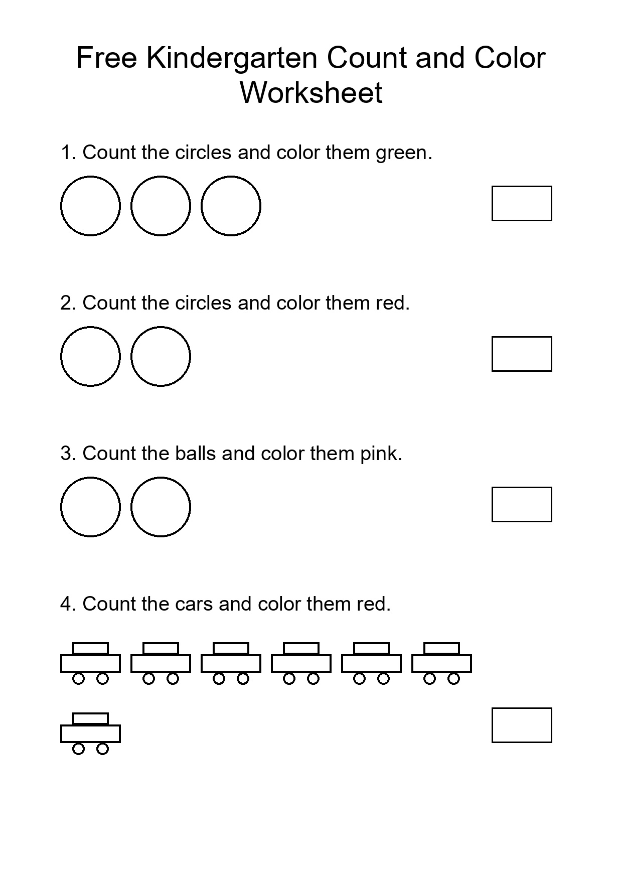 Free Kindergarten Count and Color Worksheet