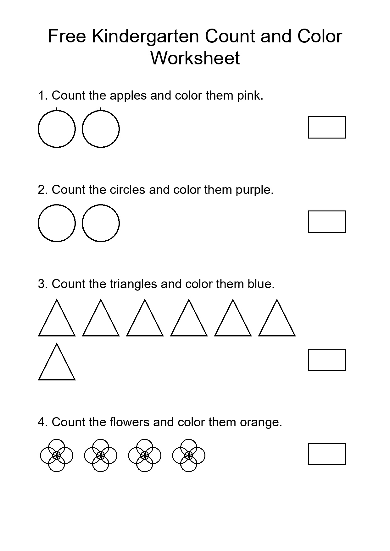 Free Kindergarten Count and Color Worksheet